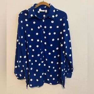 Susan Graver Navy Polka Dot Button Down Shirt